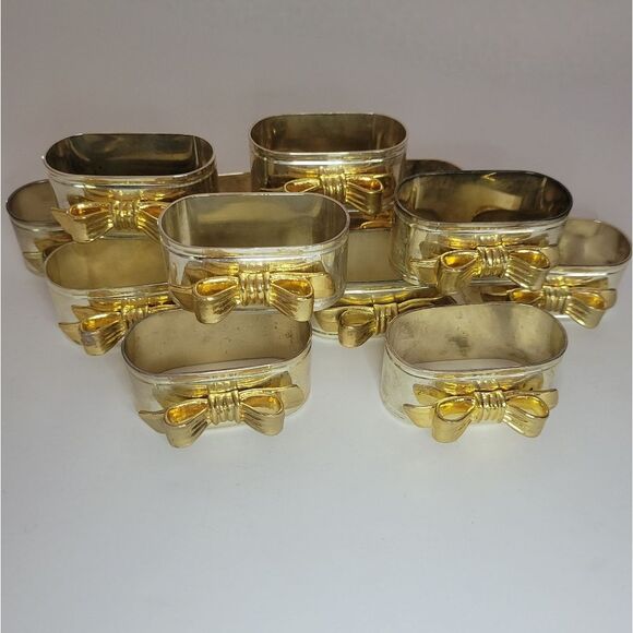 Silver Plated Napkin Ring With Gold Plated Bows Set Of 12 - Picture 1 of 10